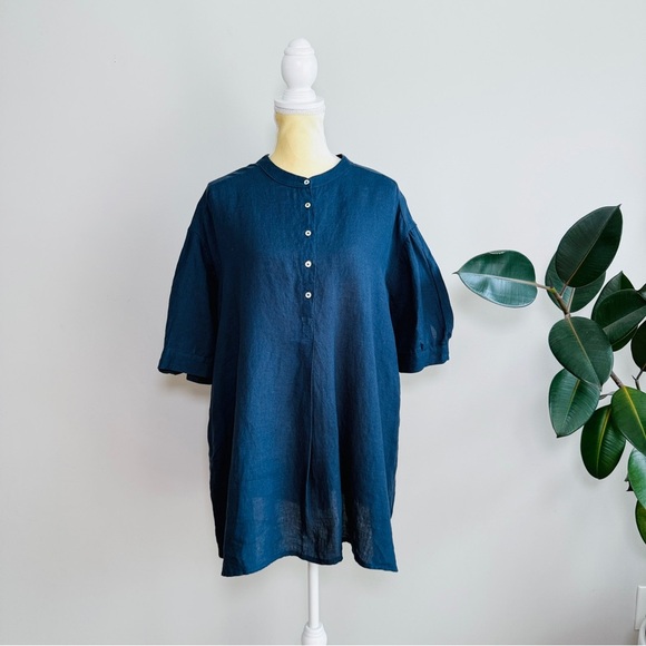 Nique Linen puff sleeve popover blouse - Picture 1 of 5